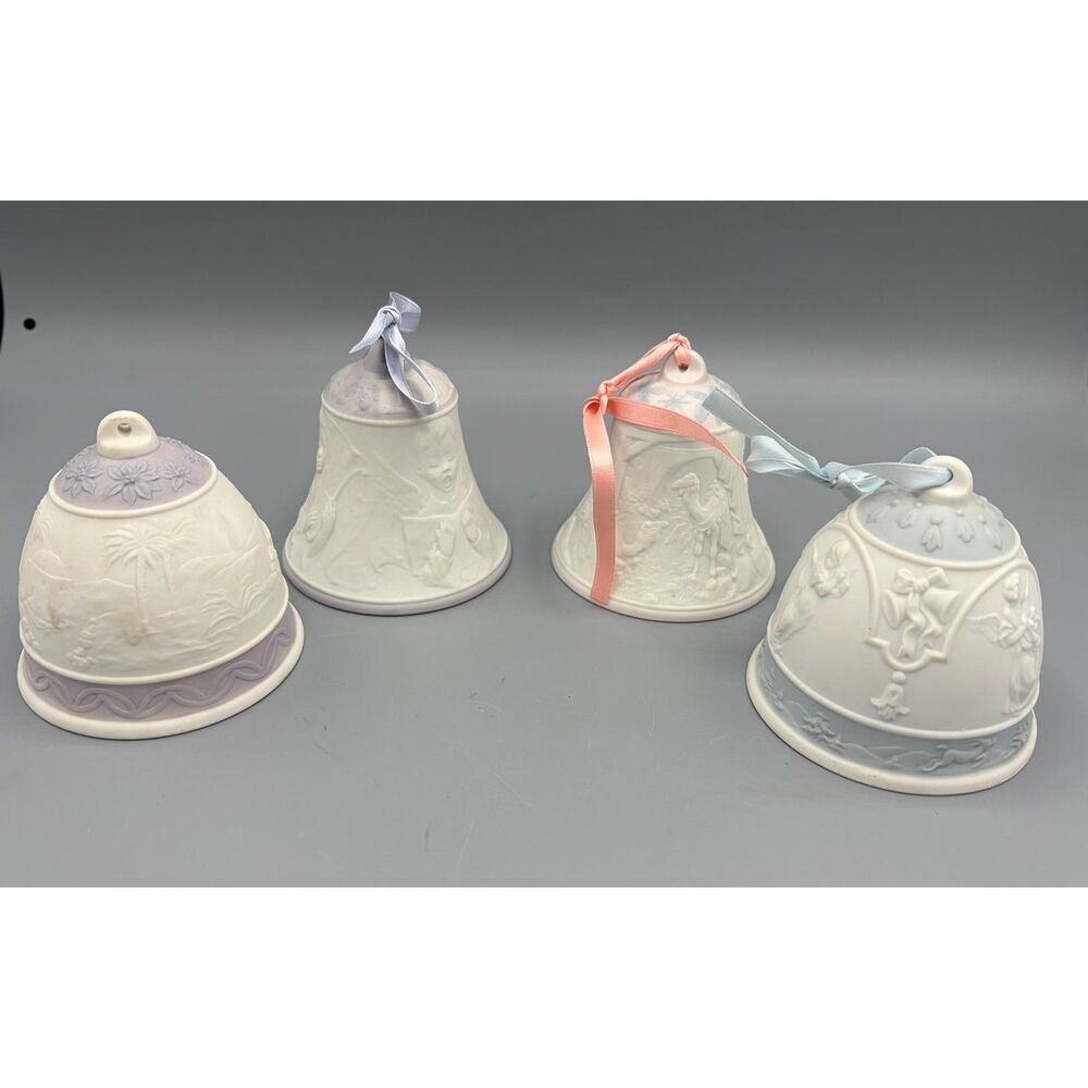 LOT of Four Vintage Lladro Christmas Bells Porcelain Spain